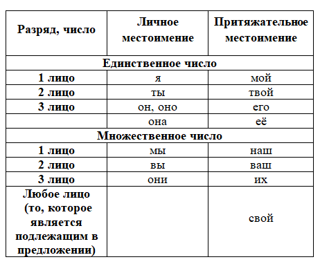 Склонение притяжательных местоимений русского языка